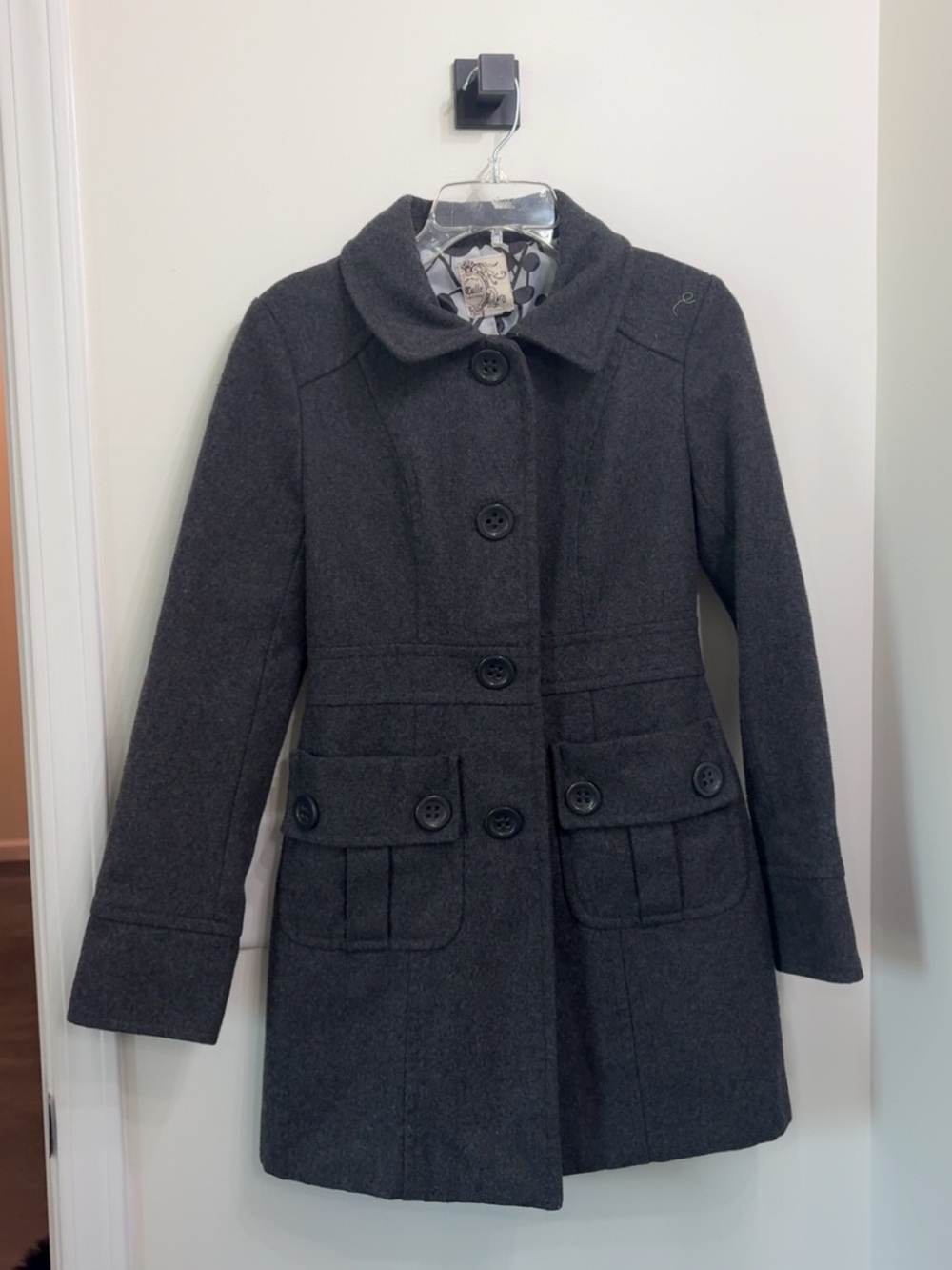 Tulle Dark Charcoal Wool-Blend Pea Coat size M